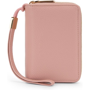 Wallet Women Small, Wristlet Double Zip Around Wallets RFID Blocking Clutch(Pink)