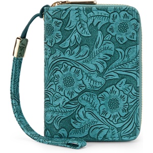 Wallet Women Small, Wristlet Double Zip Around Wallets RFID Blocking Clutch(Tool-Turquoise)