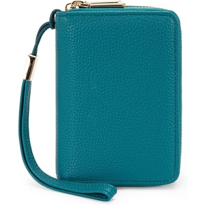 Wallet Women Small, Wristlet Double Zip Around Wallets RFID Blocking Clutch(Turquoise)