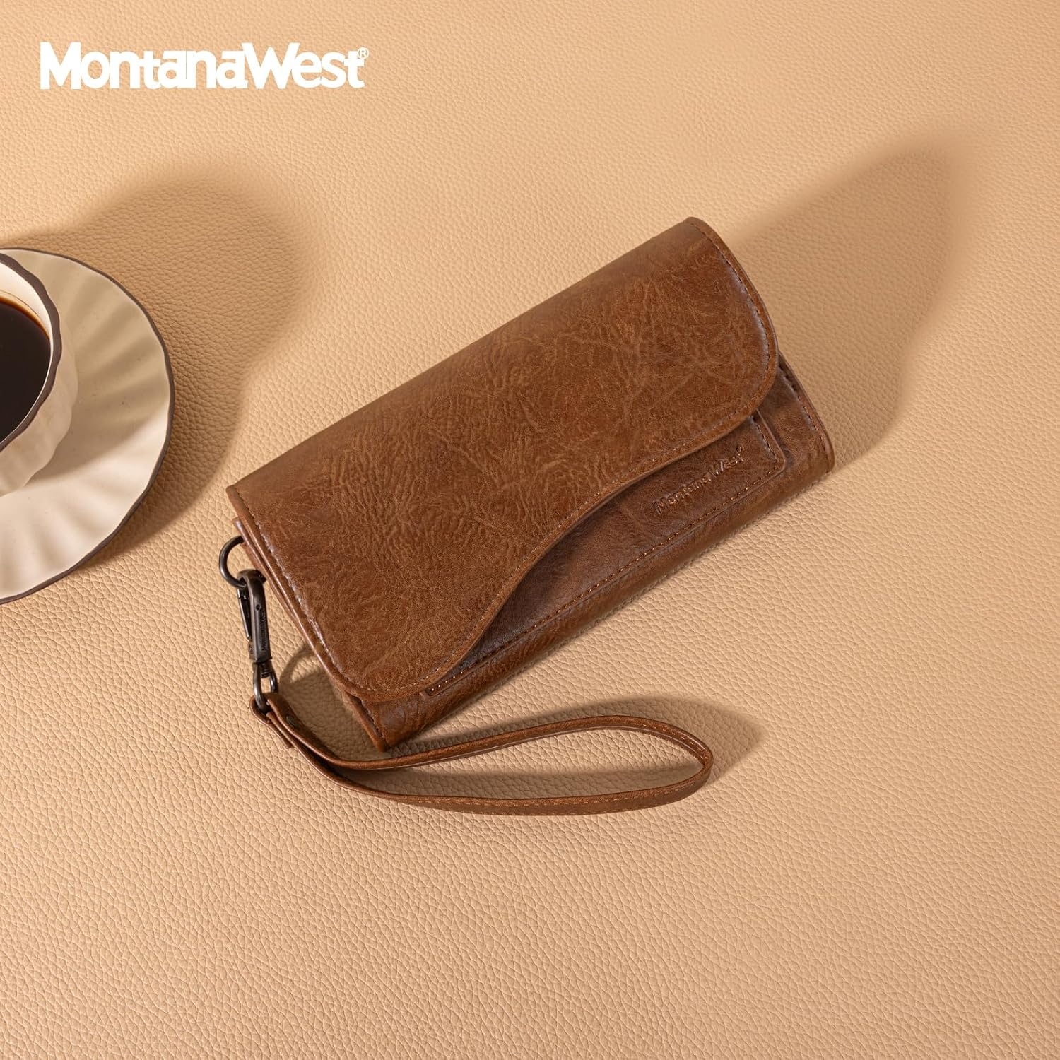 image:imageMontana West Wallets for Women Large Phone Wristlet Wallets Trifold Money Organizers with Coin Purse and Wrist StrapBrown