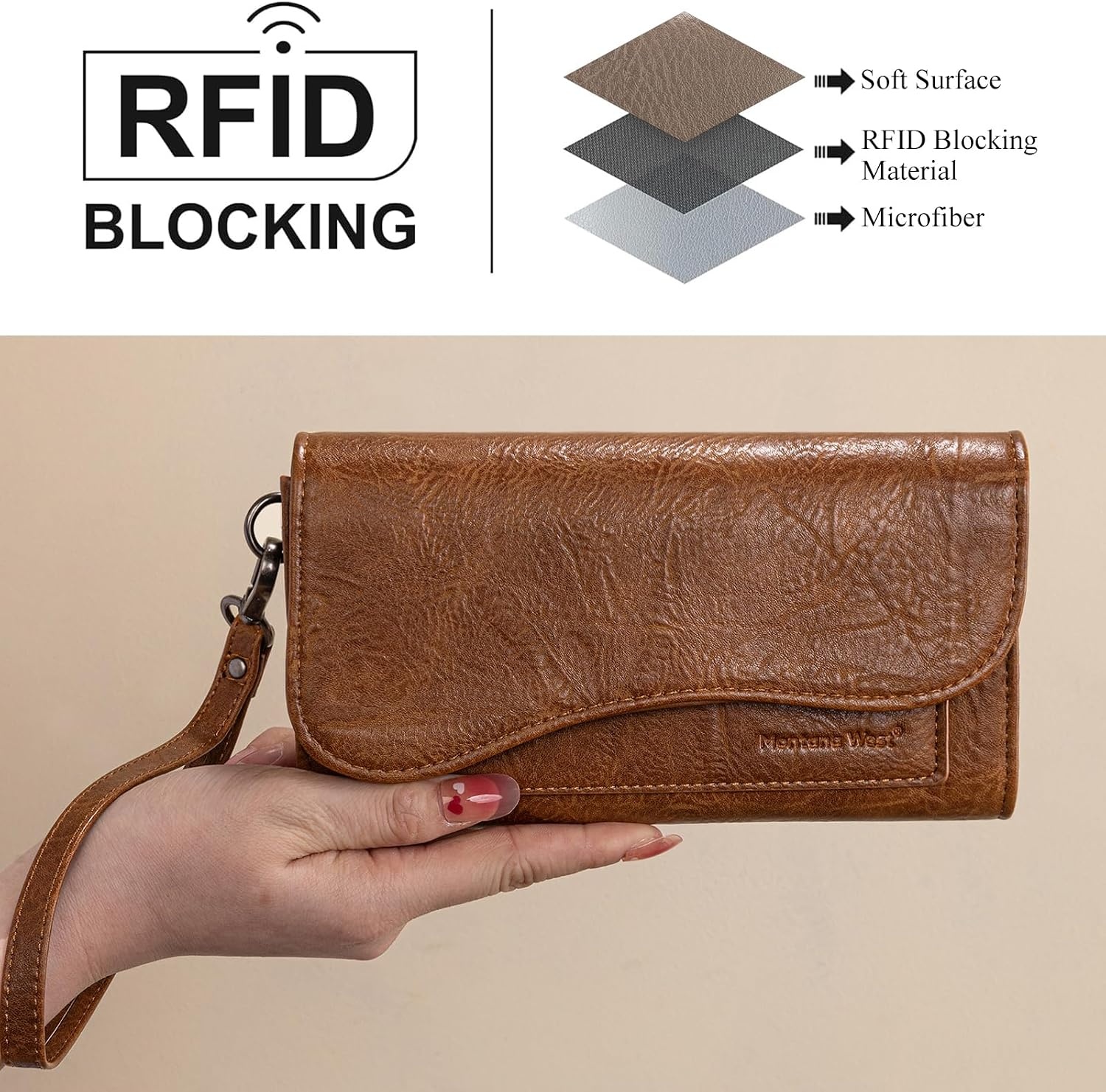 image:imageMontana West Wallets for Women Large Phone Wristlet Wallets Trifold Money Organizers with Coin Purse and Wrist StrapBrown