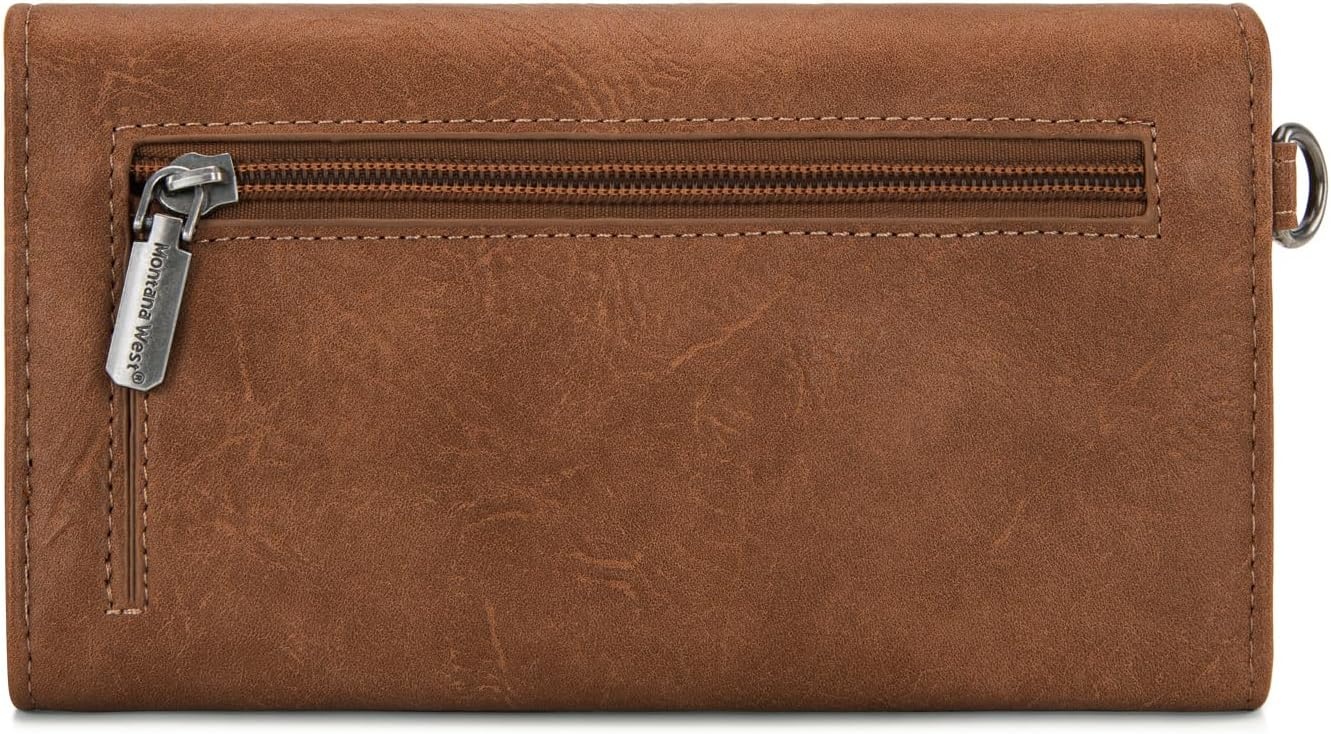 image:imageMontana West Wallets for Women Large Phone Wristlet Wallets Trifold Money Organizers with Coin Purse and Wrist StrapBrown