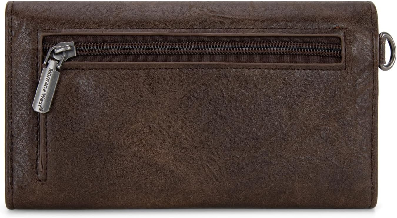 image:imageMontana West Wallets for Women Large Phone Wristlet Wallets Trifold Money Organizers with Coin Purse and Wrist StrapCoffee