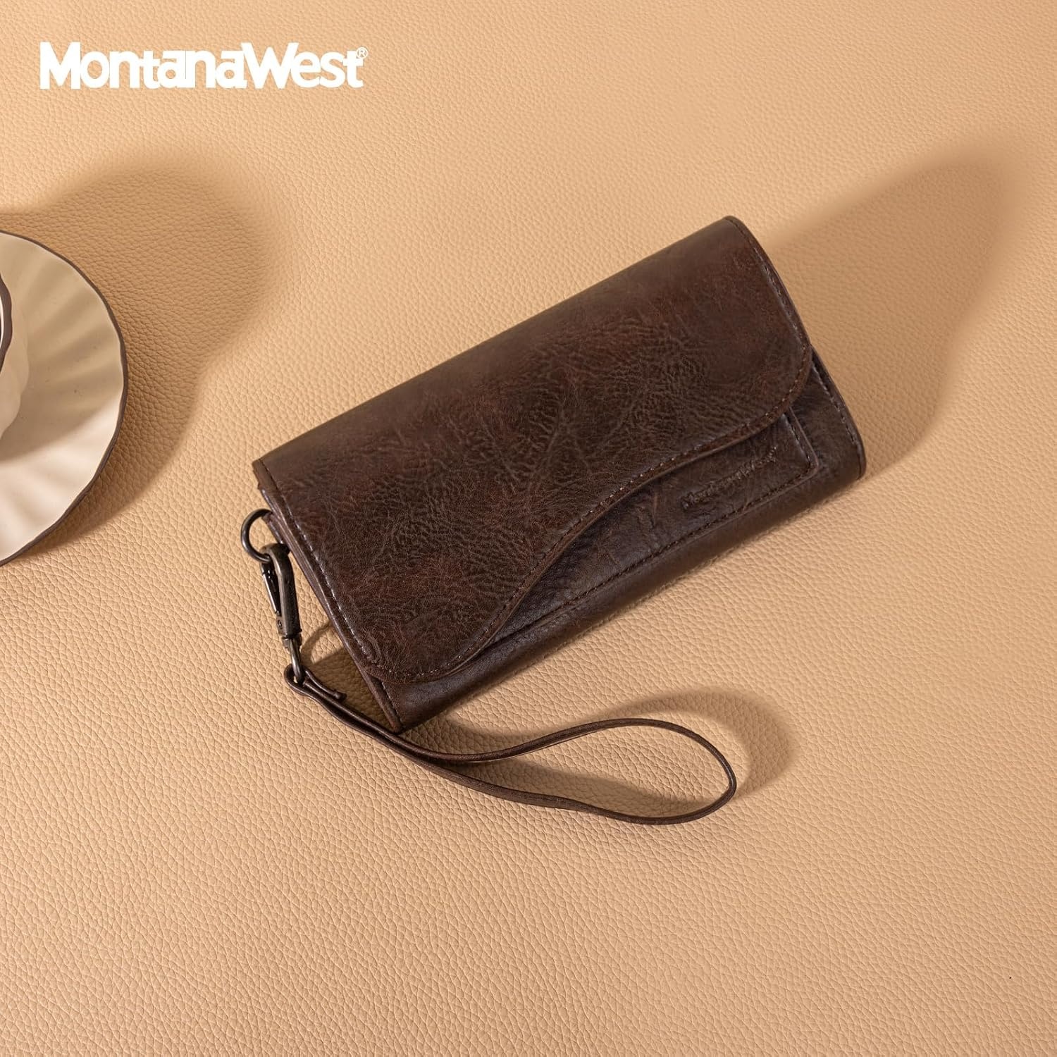 image:imageMontana West Wallets for Women Large Phone Wristlet Wallets Trifold Money Organizers with Coin Purse and Wrist StrapCoffee