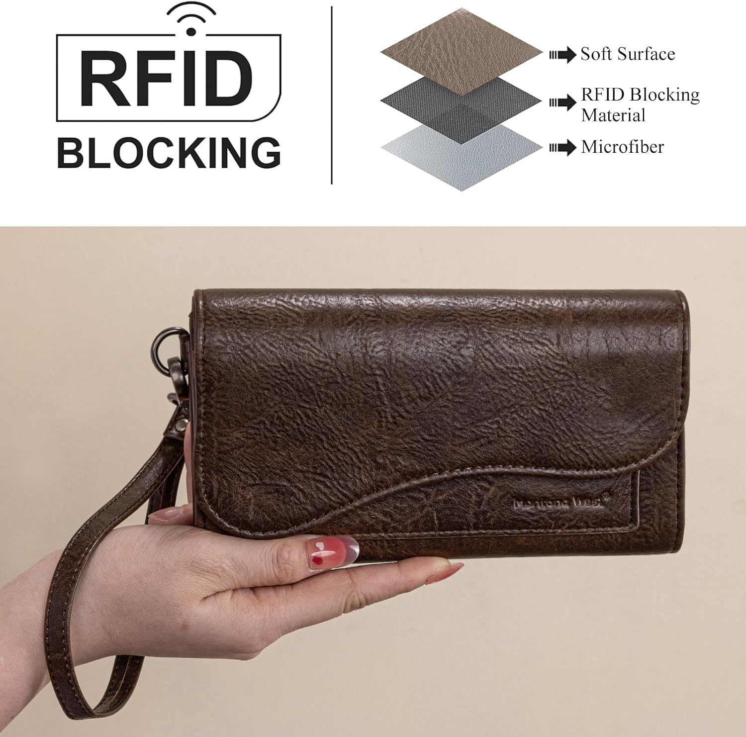 image:imageMontana West Wallets for Women Large Phone Wristlet Wallets Trifold Money Organizers with Coin Purse and Wrist StrapCoffee
