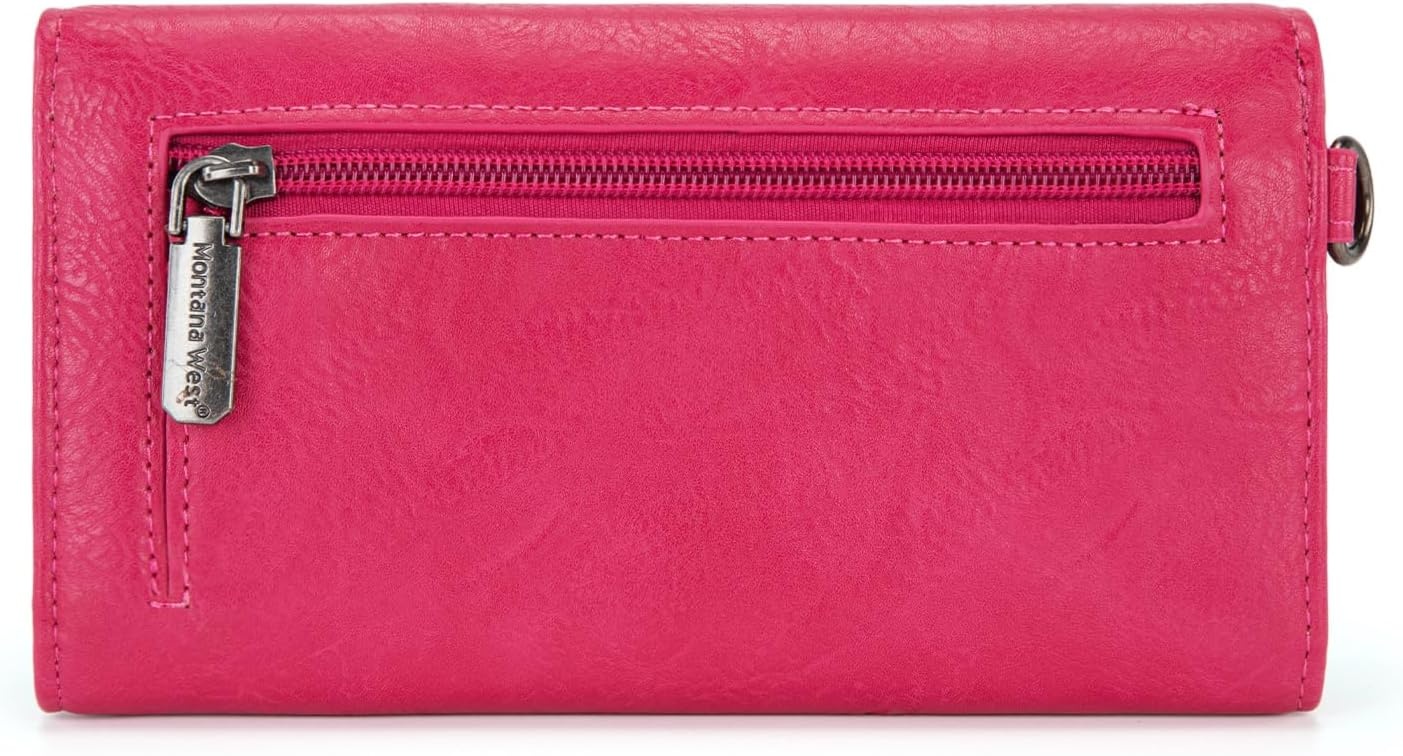 image:imageMontana West Wallets for Women Large Phone Wristlet Wallets Trifold Money Organizers with Coin Purse and Wrist StrapHot Pink