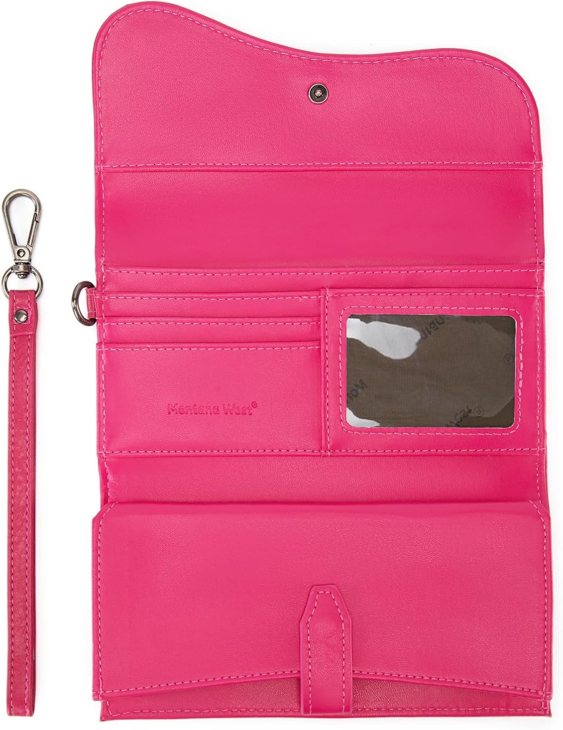 image:imageMontana West Wallets for Women Large Phone Wristlet Wallets Trifold Money Organizers with Coin Purse and Wrist StrapHot Pink
