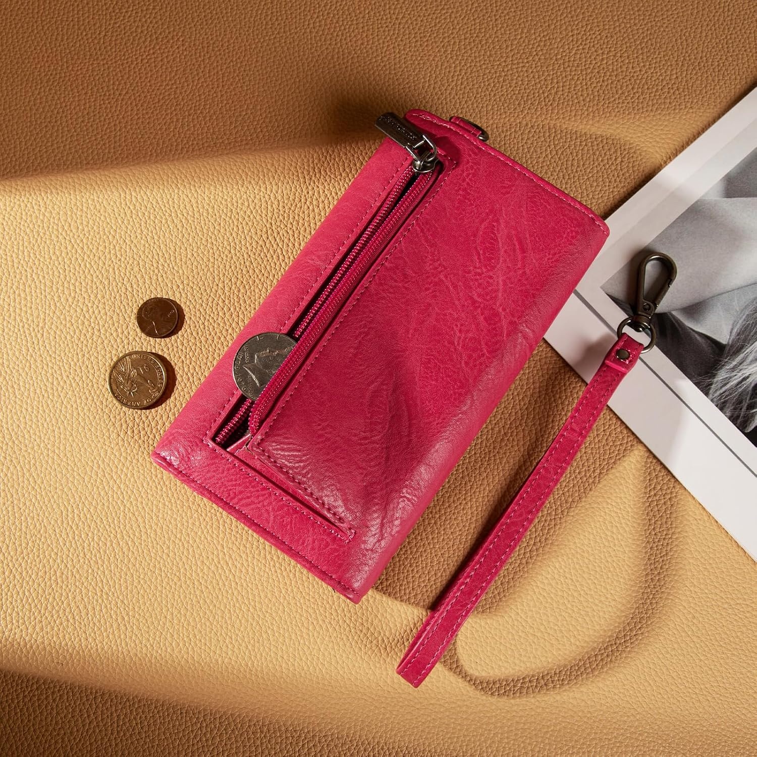 image:imageMontana West Wallets for Women Large Phone Wristlet Wallets Trifold Money Organizers with Coin Purse and Wrist StrapHot Pink
