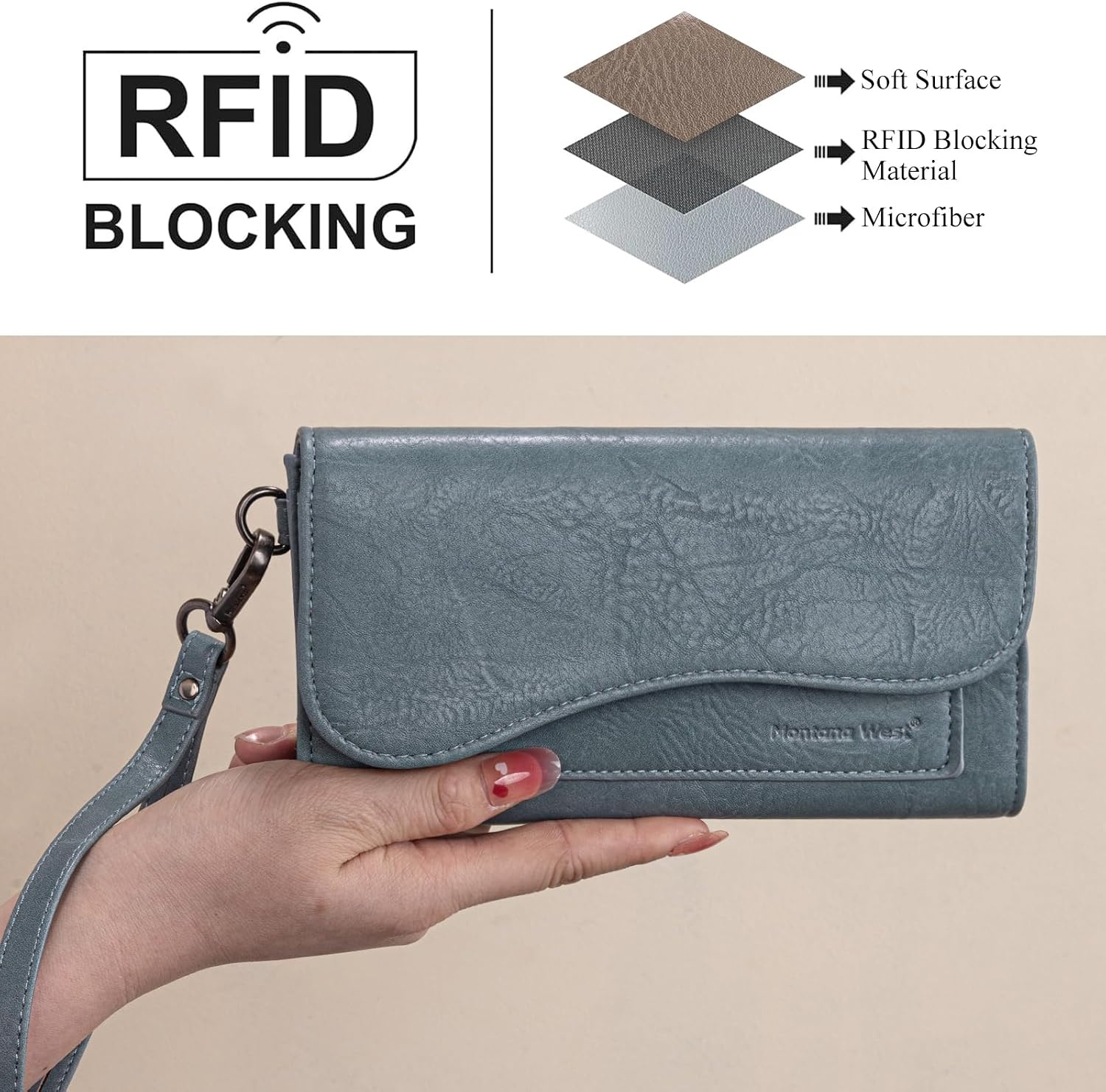 image:imageMontana West Wallets for Women Large Phone Wristlet Wallets Trifold Money Organizers with Coin Purse and Wrist StrapJean