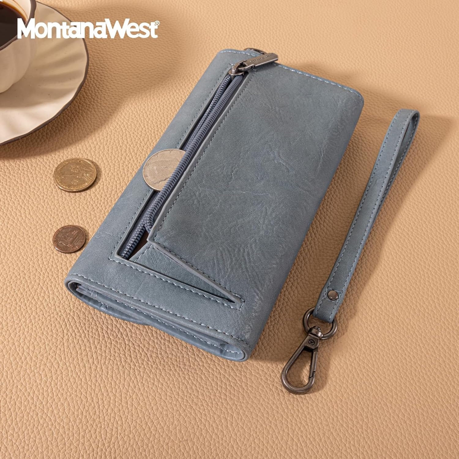 image:imageMontana West Wallets for Women Large Phone Wristlet Wallets Trifold Money Organizers with Coin Purse and Wrist StrapJean