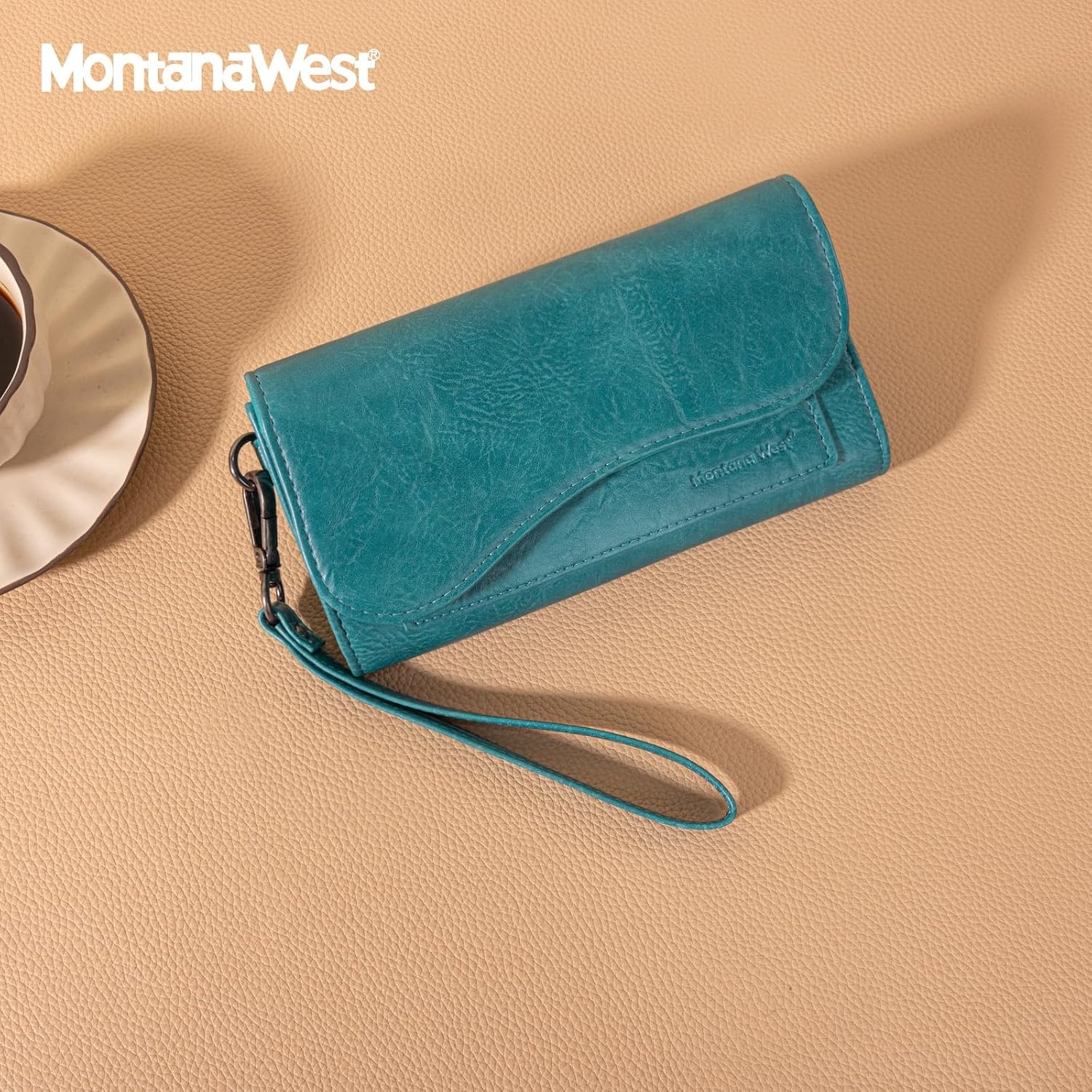 image:imageMontana West Wallets for Women Large Phone Wristlet Wallets Trifold Money Organizers with Coin Purse and Wrist StrapTurquoise