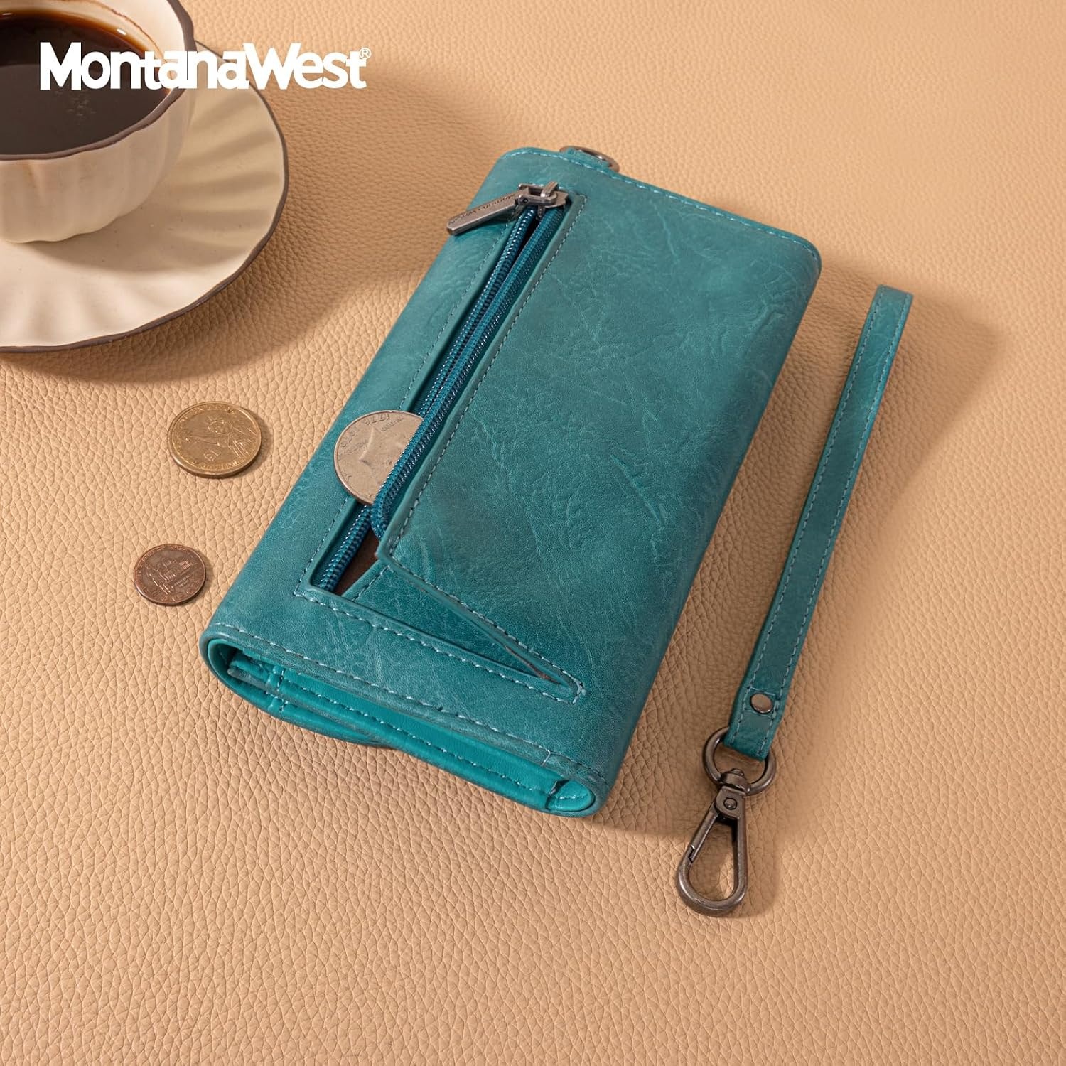 image:imageMontana West Wallets for Women Large Phone Wristlet Wallets Trifold Money Organizers with Coin Purse and Wrist StrapTurquoise