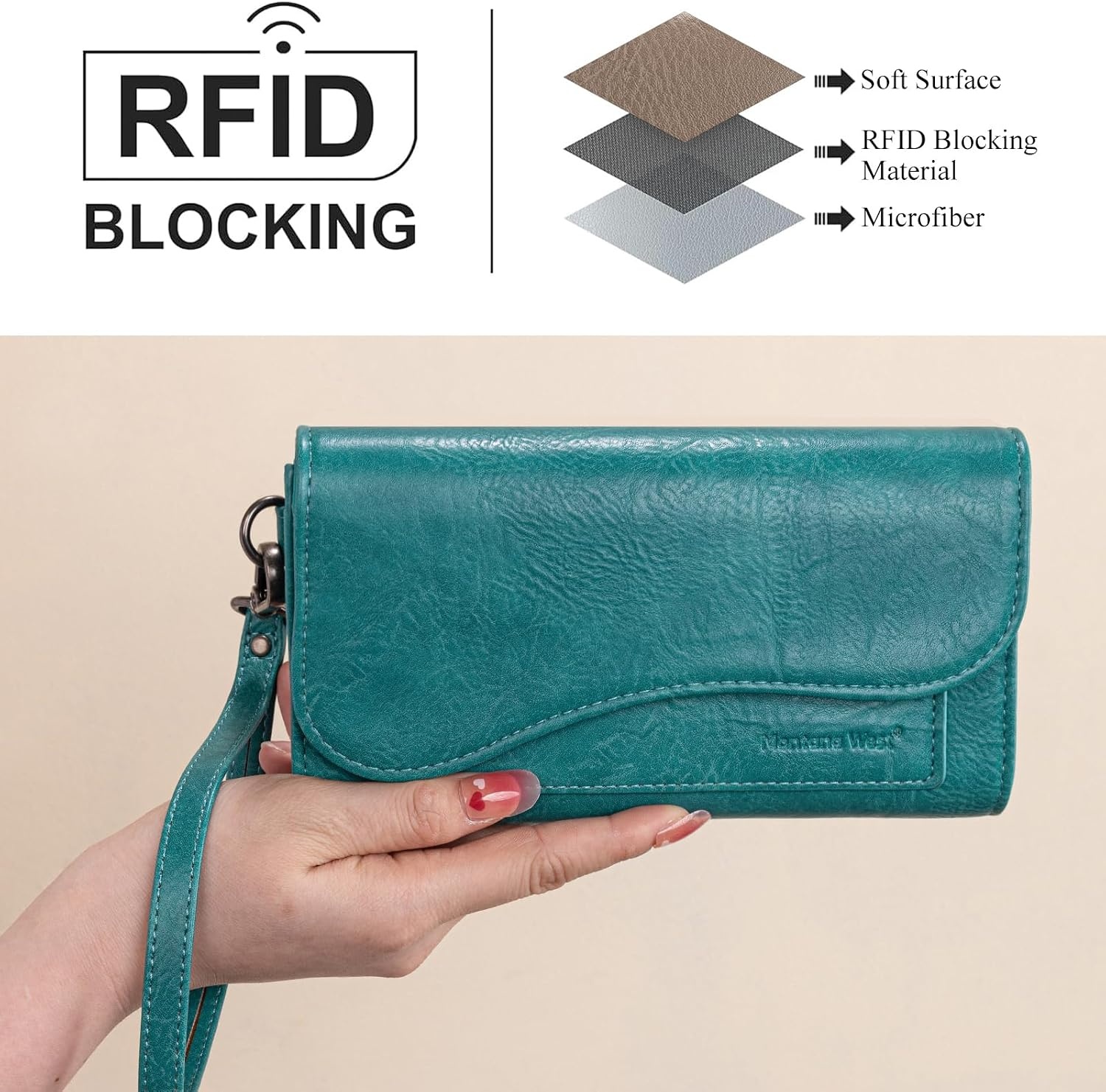 image:imageMontana West Wallets for Women Large Phone Wristlet Wallets Trifold Money Organizers with Coin Purse and Wrist StrapTurquoise