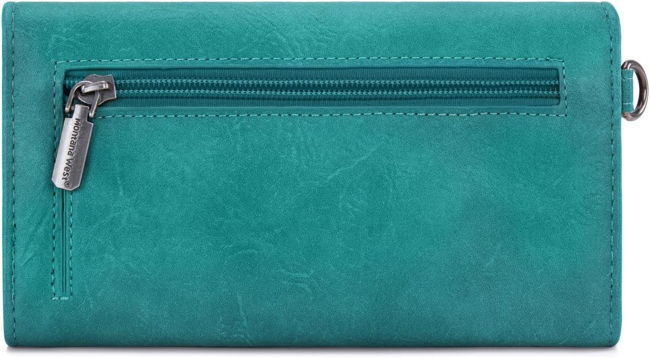 image:imageMontana West Wallets for Women Large Phone Wristlet Wallets Trifold Money Organizers with Coin Purse and Wrist StrapTurquoise
