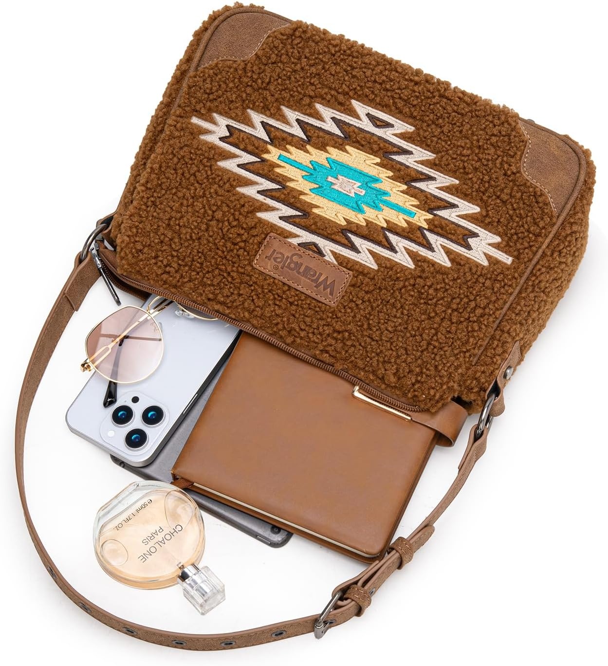 image:imageWrangler Western Handbag for Women Embroidery Aztec Shoulder Purse Brown