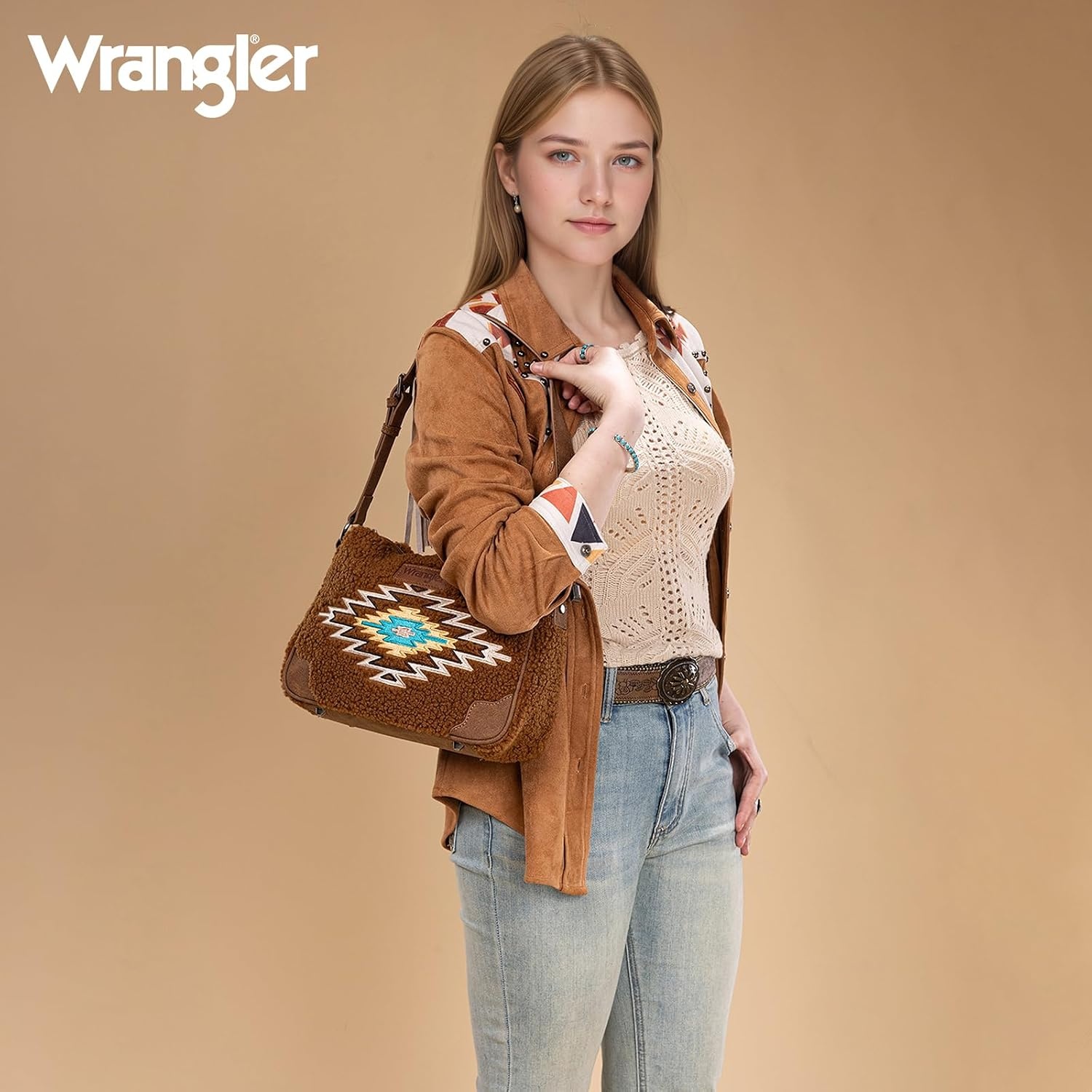 image:imageWrangler Western Handbag for Women Embroidery Aztec Shoulder Purse Brown