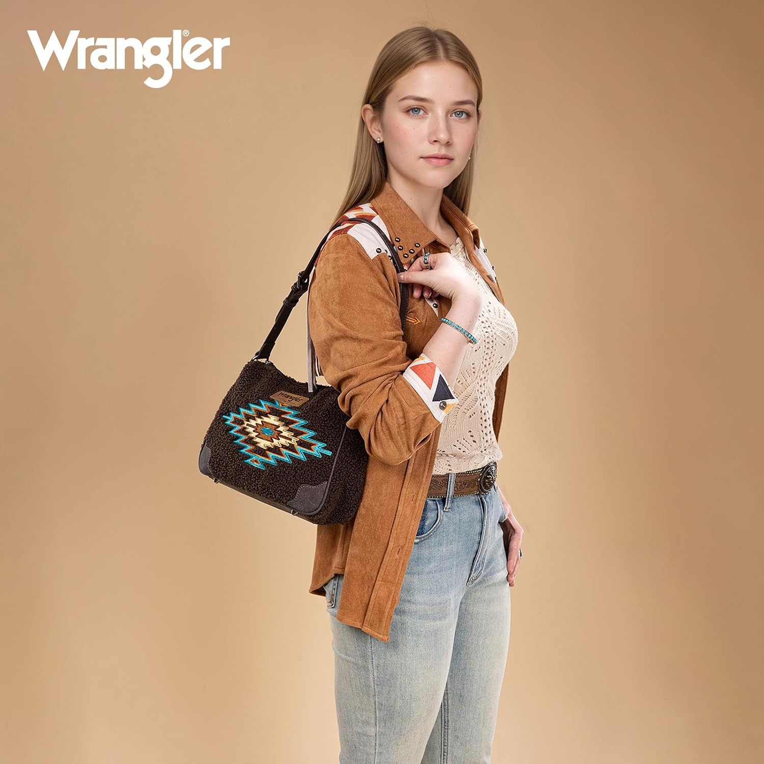 image:imageWrangler Western Handbag for Women Embroidery Aztec Shoulder Purse Coffee