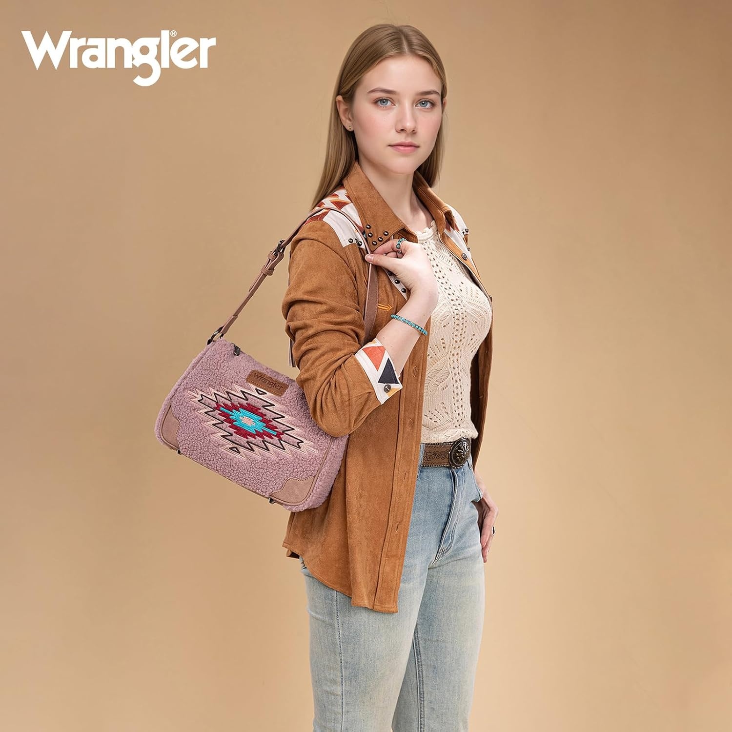 image:imageWrangler Western Handbag for Women Embroidery Aztec Shoulder Purse Pink