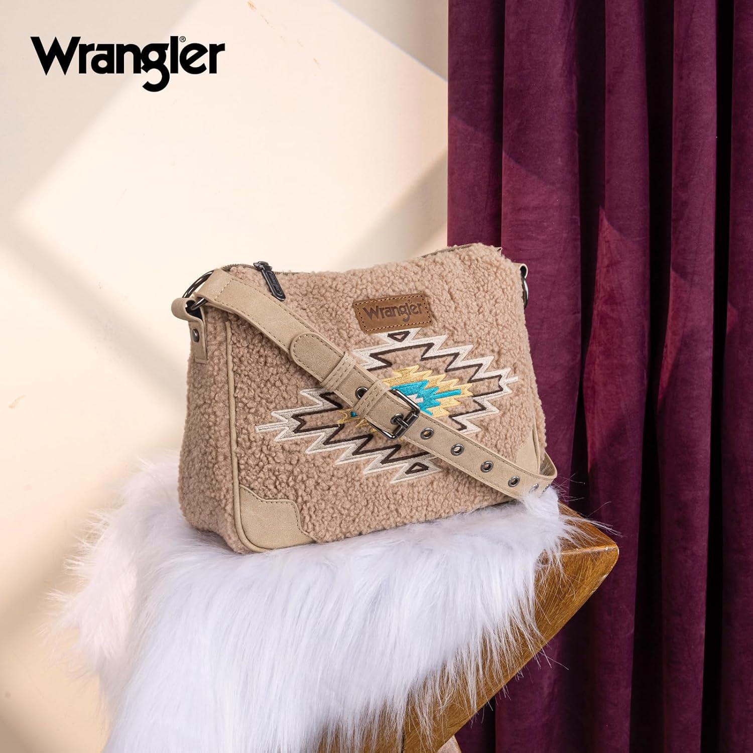image:imageWrangler Western Handbag for Women Embroidery Aztec Shoulder Purse Tan