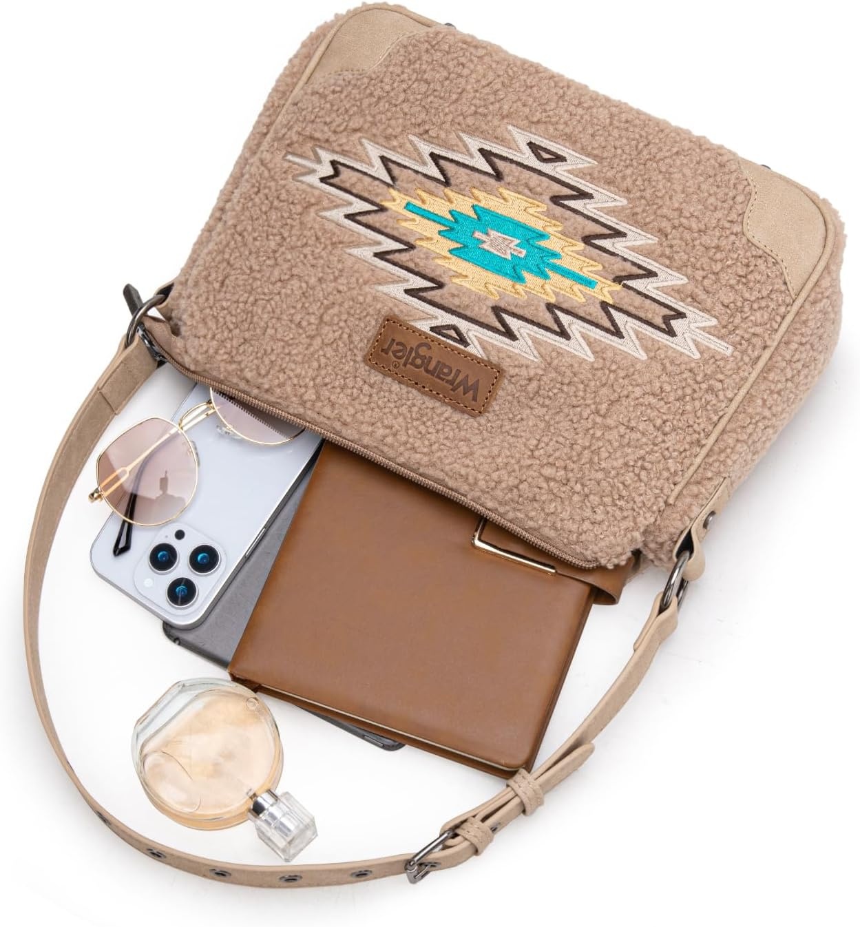 image:imageWrangler Western Handbag for Women Embroidery Aztec Shoulder Purse Tan