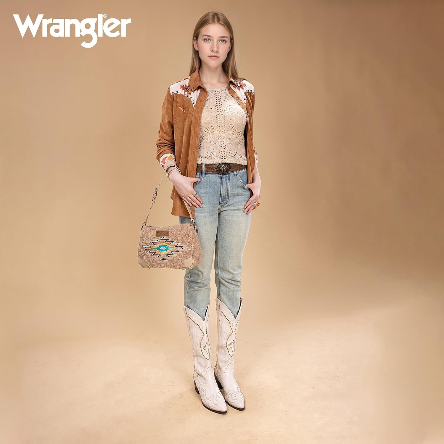 image:imageWrangler Western Handbag for Women Embroidery Aztec Shoulder Purse Tan
