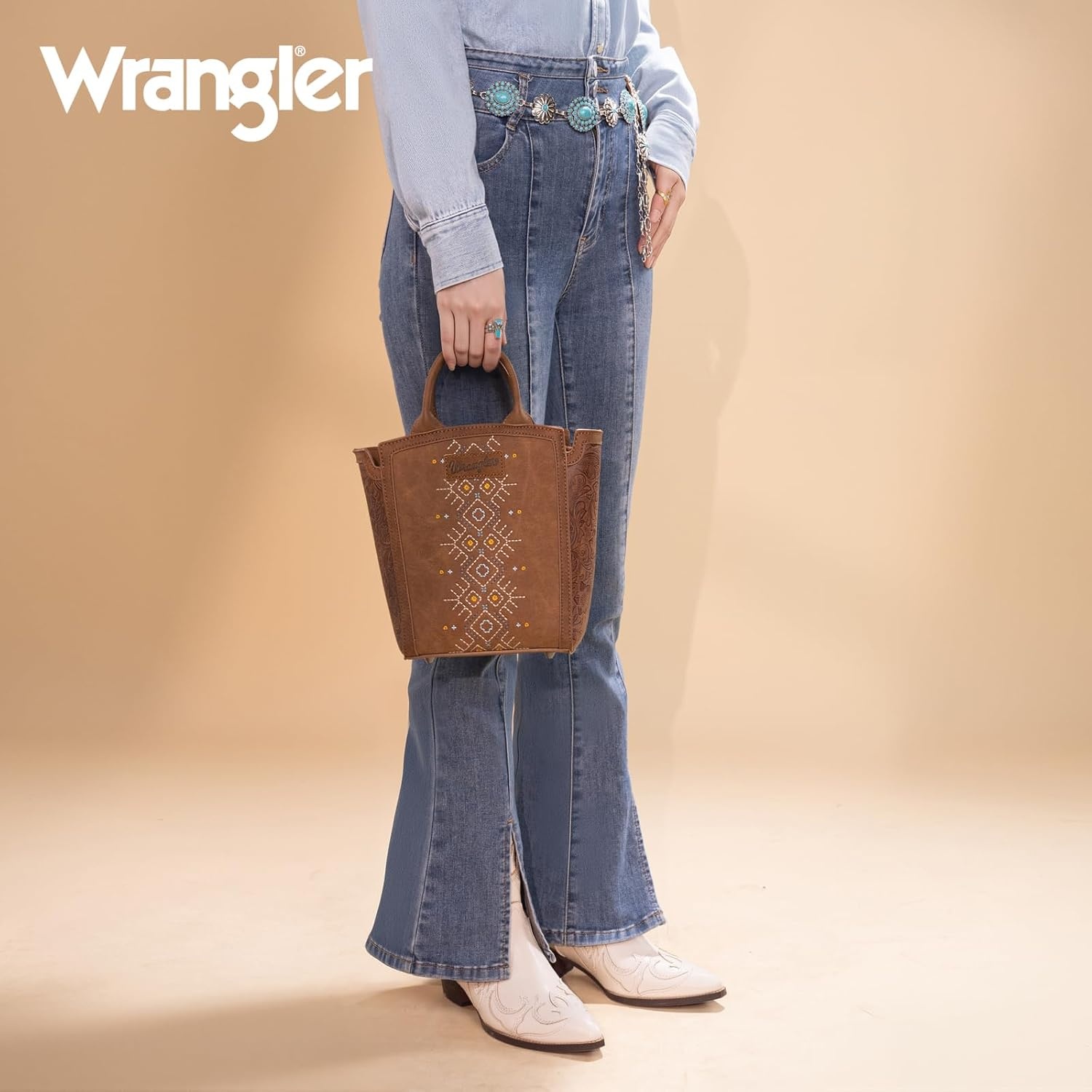 image:imageWrangler Western Handbag for Women Embroidery Aztec Shoulder PurseBrown