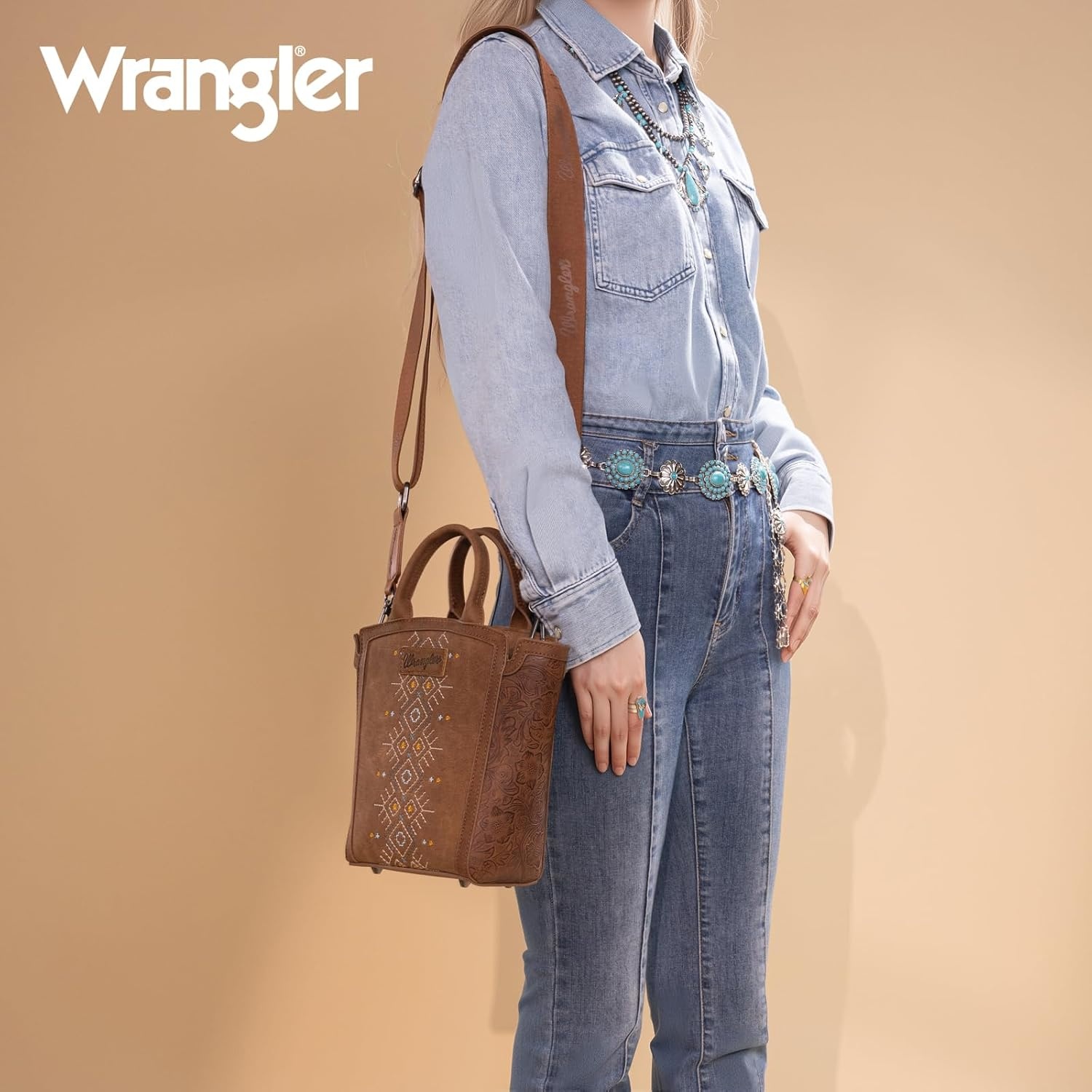 image:imageWrangler Western Handbag for Women Embroidery Aztec Shoulder PurseBrown