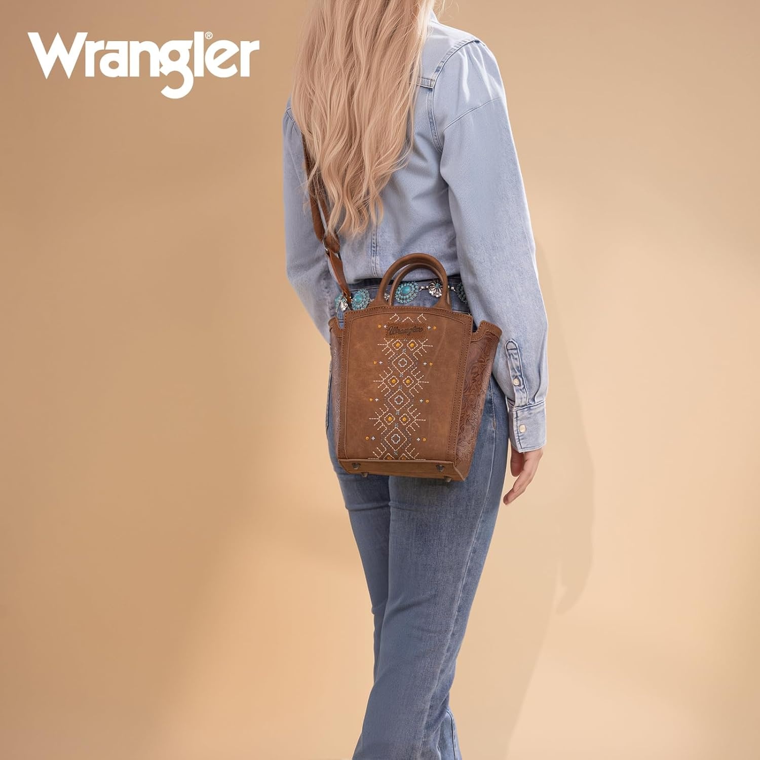 image:imageWrangler Western Handbag for Women Embroidery Aztec Shoulder PurseBrown
