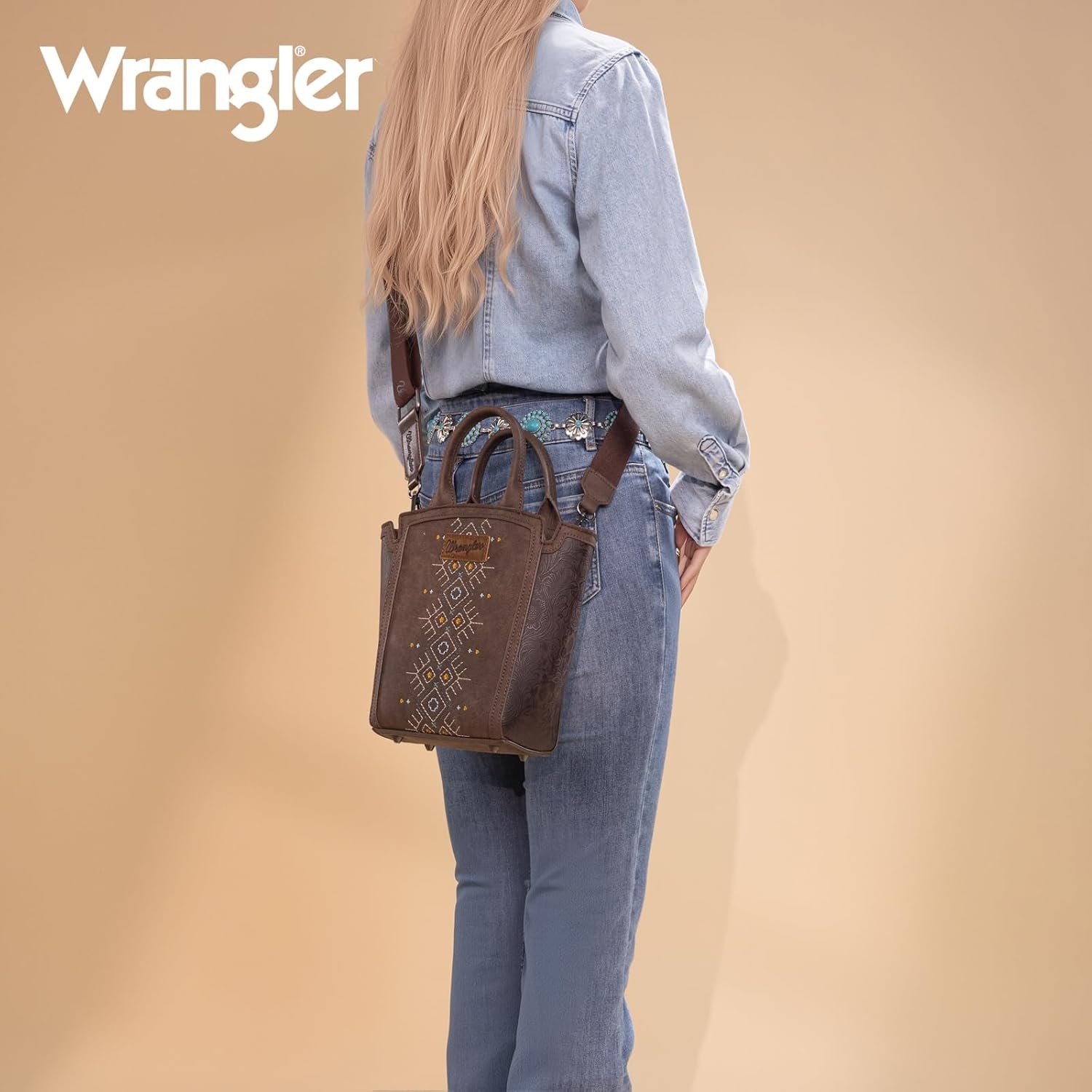 image:imageWrangler Western Handbag for Women Embroidery Aztec Shoulder PurseCoffee