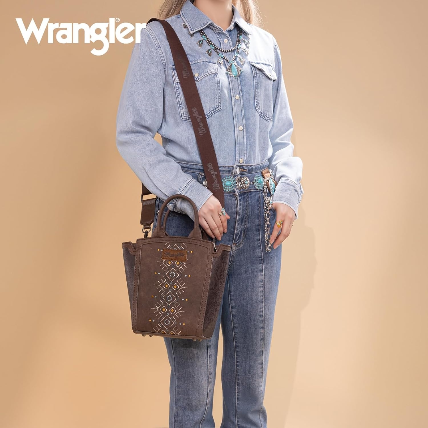 image:imageWrangler Western Handbag for Women Embroidery Aztec Shoulder PurseCoffee