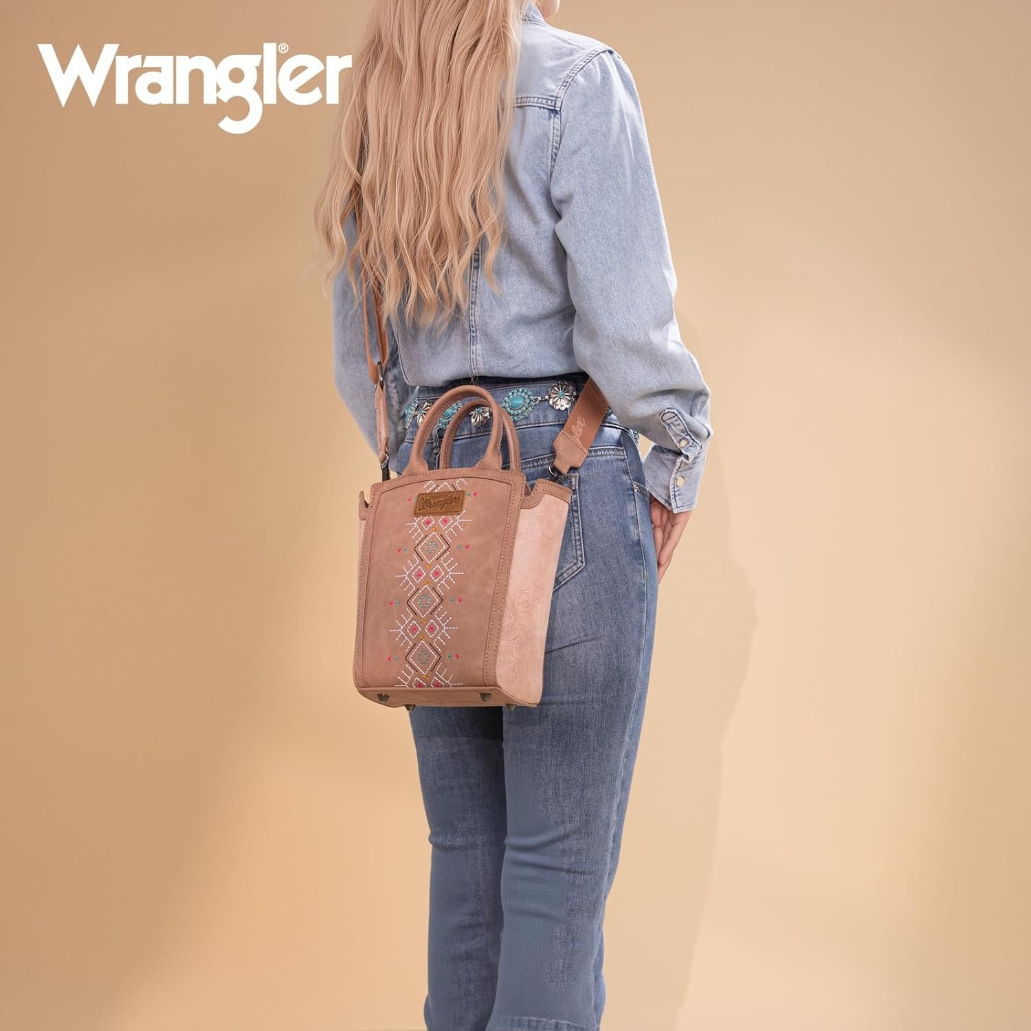 image:imageWrangler Western Handbag for Women Embroidery Aztec Shoulder PurseDark Pink