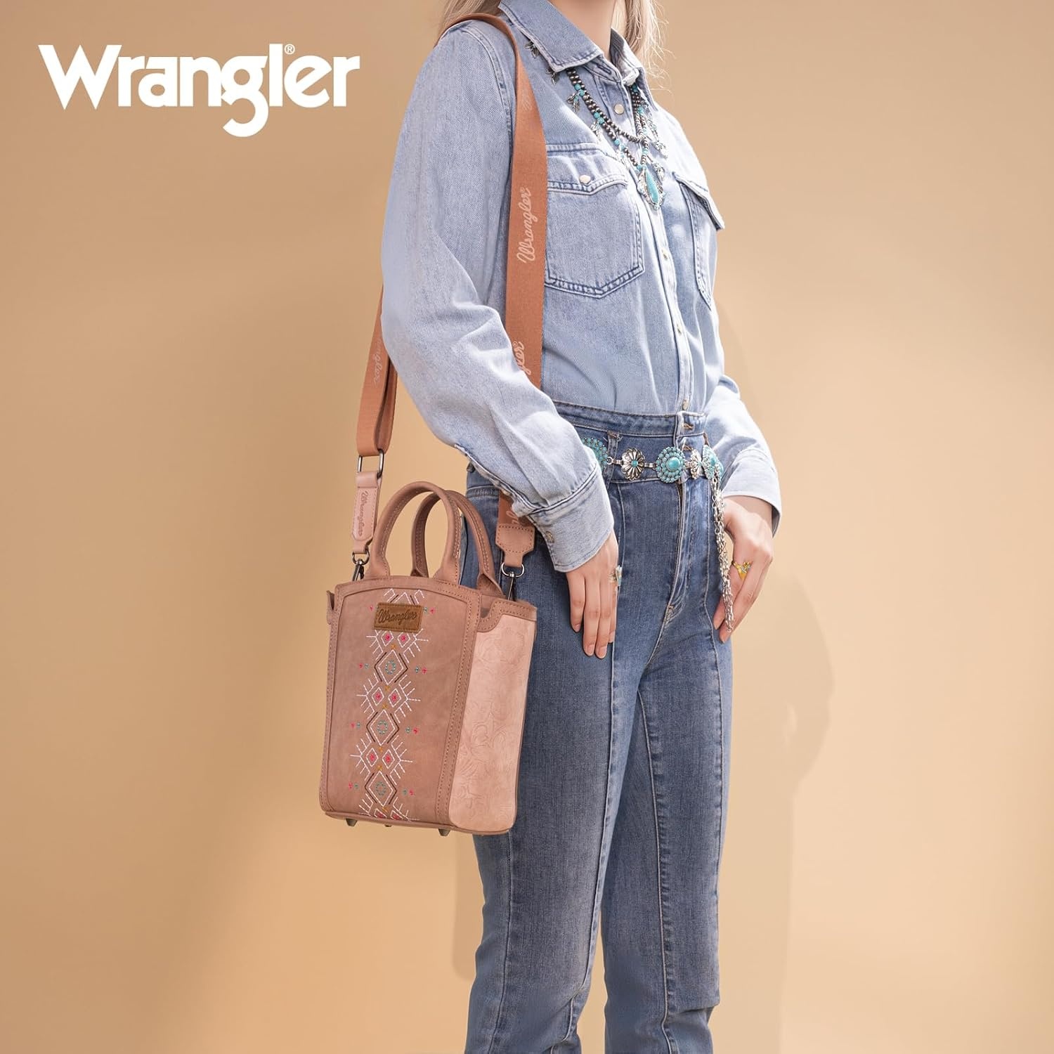 image:imageWrangler Western Handbag for Women Embroidery Aztec Shoulder PurseDark Pink