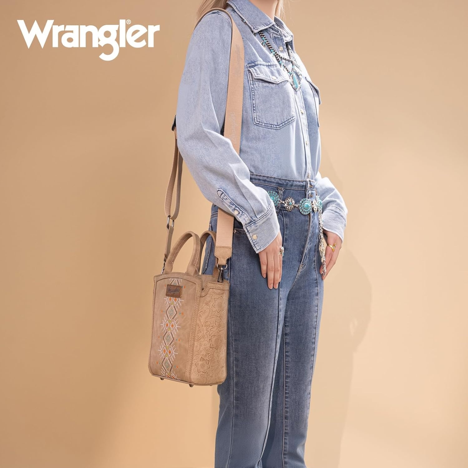 image:imageWrangler Western Handbag for Women Embroidery Aztec Shoulder PurseTan