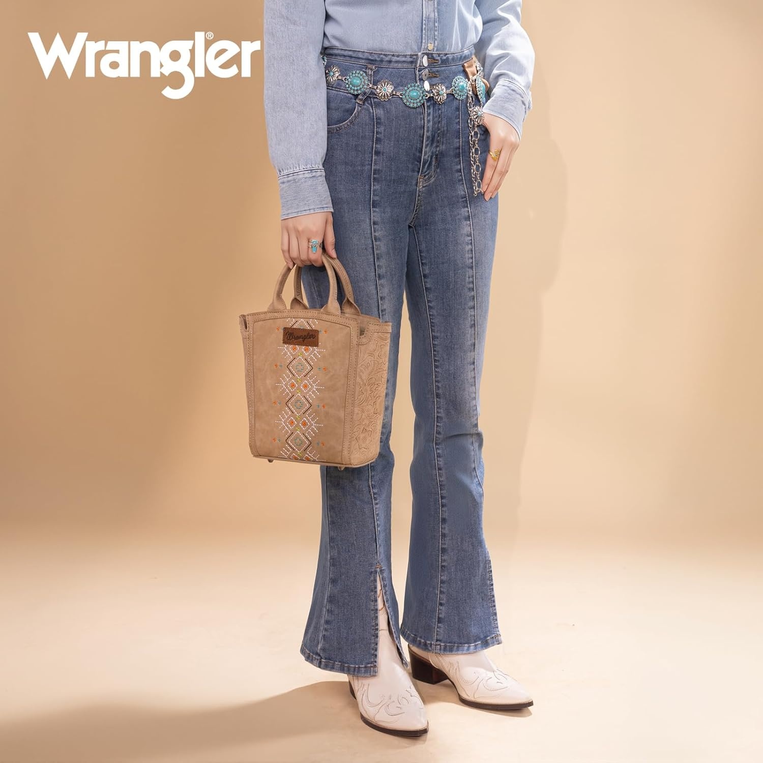 image:imageWrangler Western Handbag for Women Embroidery Aztec Shoulder PurseTan