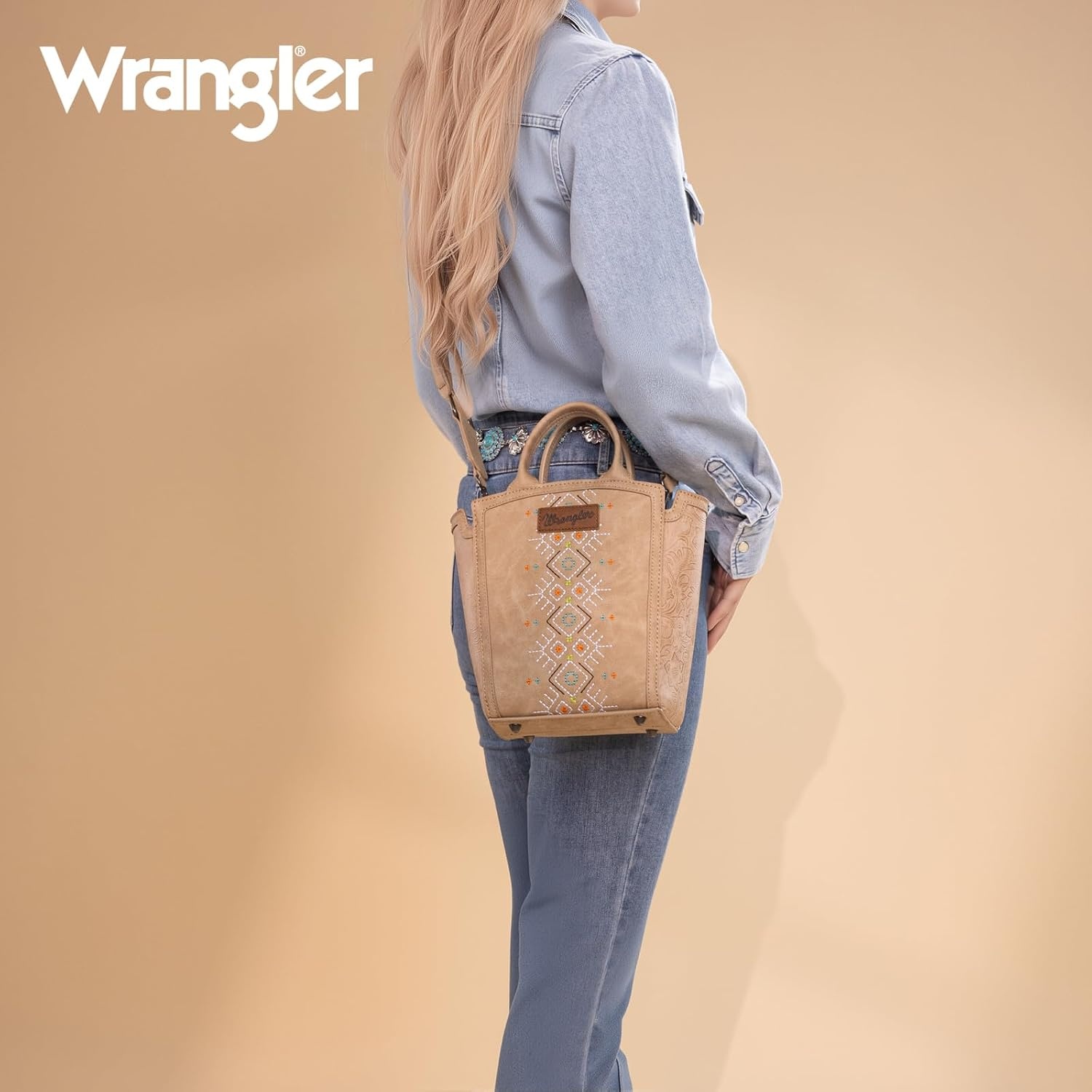 image:imageWrangler Western Handbag for Women Embroidery Aztec Shoulder PurseTan
