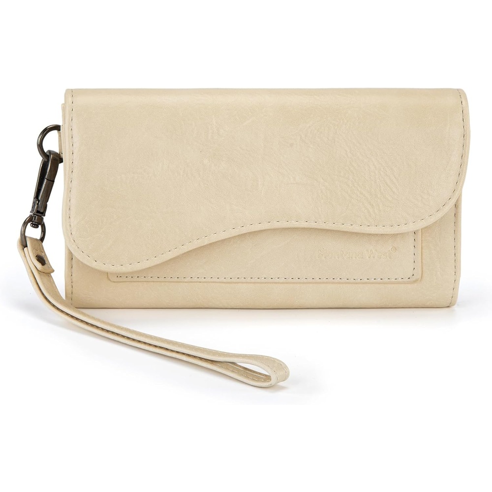 image:imageMontana West Wallets for Women Large Phone Wristlet Wallets Trifold Money Organizers with Coin Purse and Wrist StrapBeige