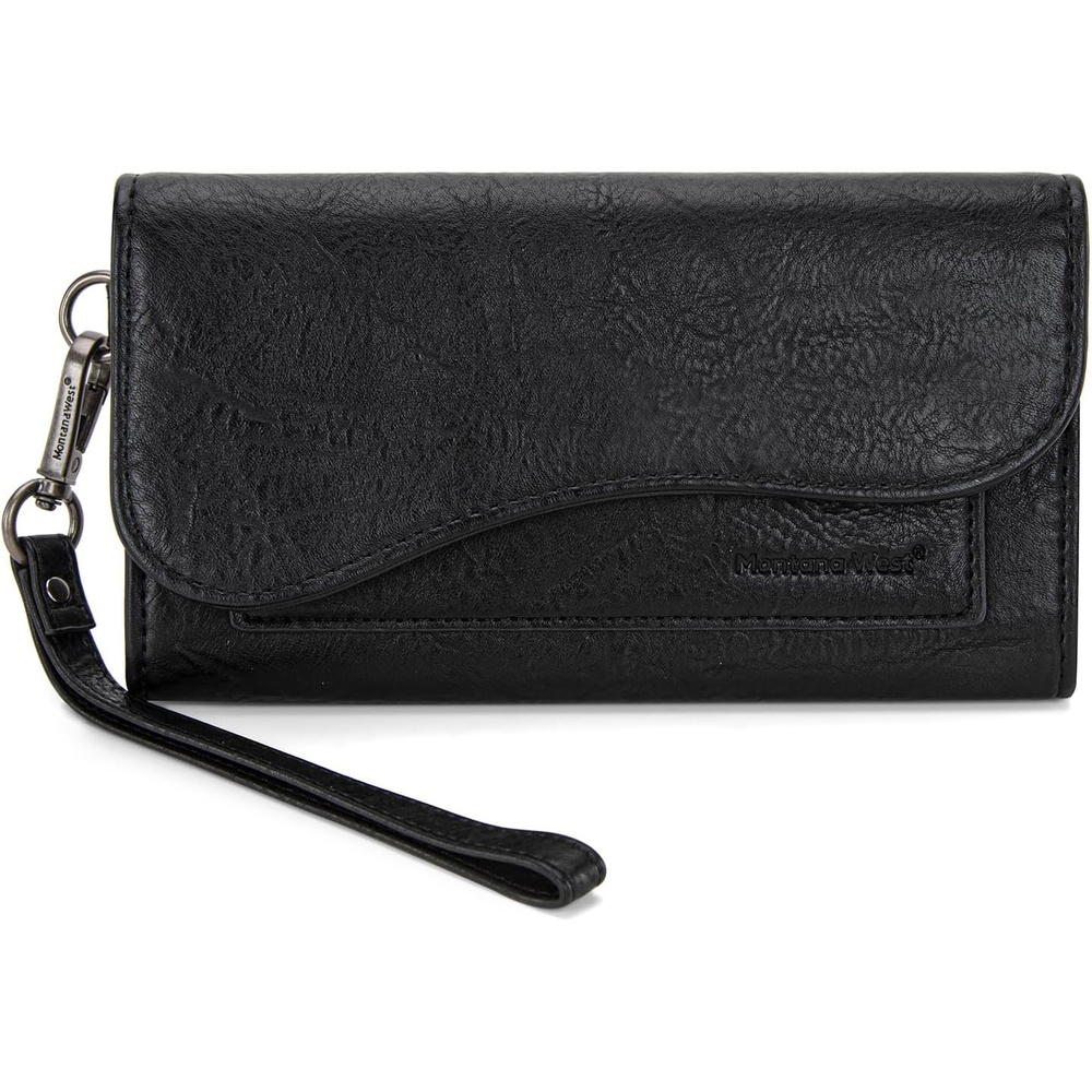image:imageMontana West Wallets for Women Large Phone Wristlet Wallets Trifold Money Organizers with Coin Purse and Wrist StrapBlack