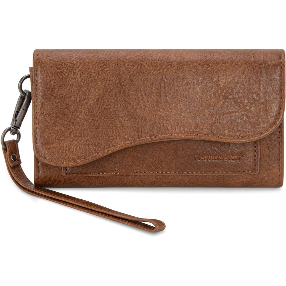 image:imageMontana West Wallets for Women Large Phone Wristlet Wallets Trifold Money Organizers with Coin Purse and Wrist StrapBrown