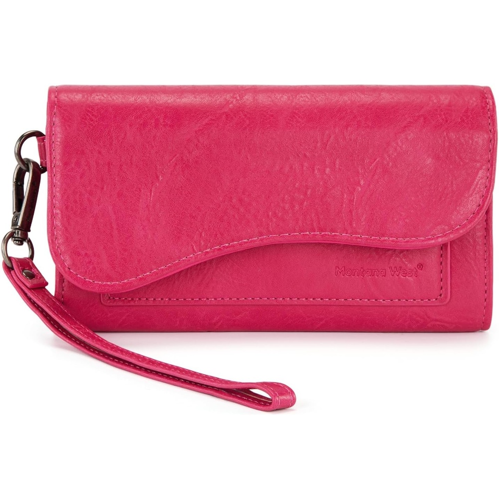 image:imageMontana West Wallets for Women Large Phone Wristlet Wallets Trifold Money Organizers with Coin Purse and Wrist StrapHot Pink