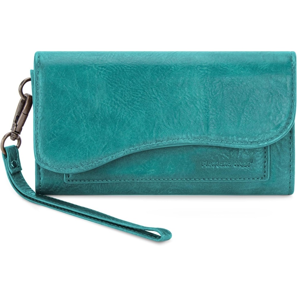 image:imageMontana West Wallets for Women Large Phone Wristlet Wallets Trifold Money Organizers with Coin Purse and Wrist StrapTurquoise